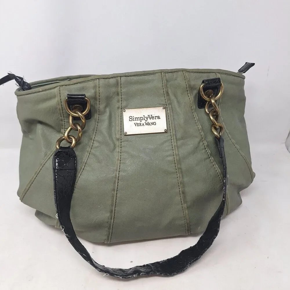 Simply Vera Vera Wang Green Faux Leather Chain Strap Hobo Shoulder Bag Purse